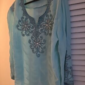 Norm Thompson Aqua Floral Tunic